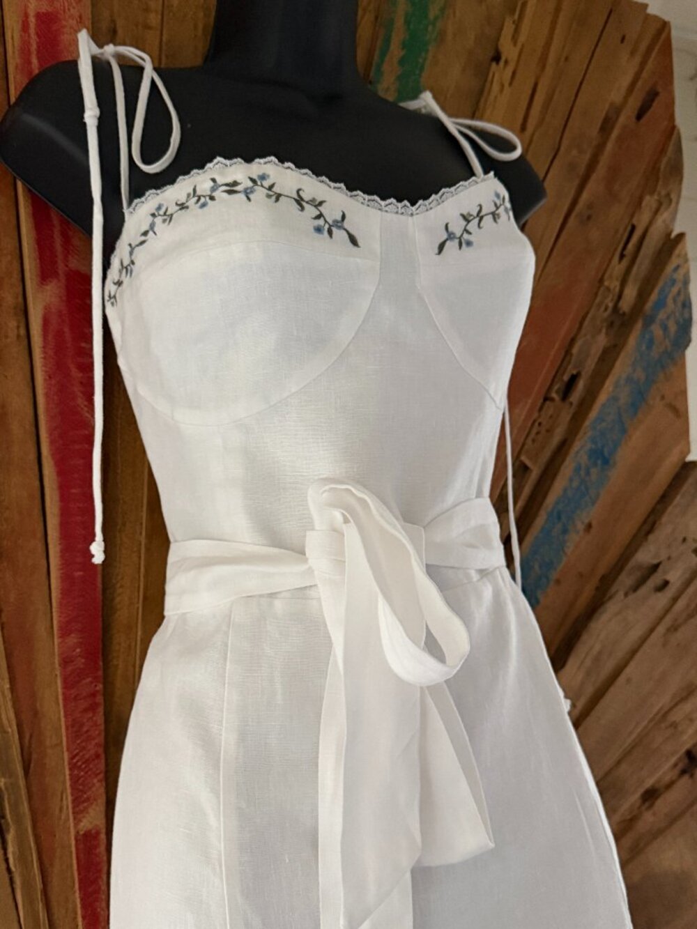 Reformation Kieryn Linen floral embroidery white midi dress Sz 12 - Picture 11 of 15